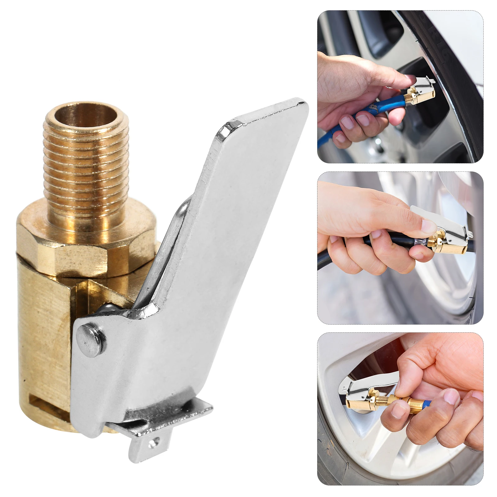 Air Pump Adapter Car Inflator American Style Motorcycle Valve Thread Nozzle Copper Bike Tyre Inflator Clamp Design Durability