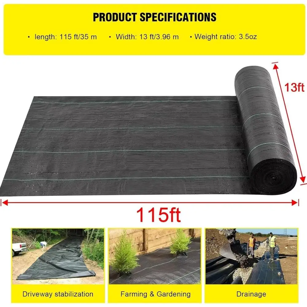 قماش Geotextile مقاس 13 × 115 قدمًا، حاجز أعشاب للمناظر الطبيعية على الطرق التجاري، التحكم في تآكل الصرف الفرنسي