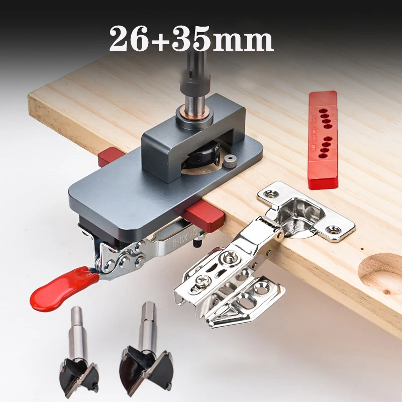 Aluminum Alloy 35mm Concealed Hinge Jig Adjustable Hole Drilling Guide Kit Drill Accurate Holes for 3/4/5/6mm Offset Cabinet