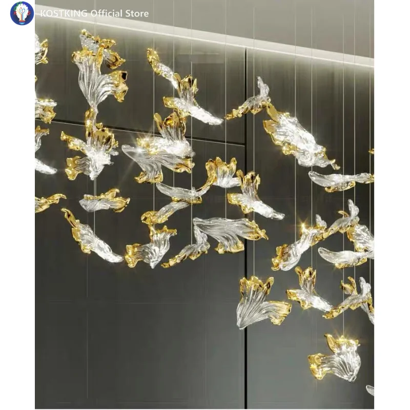 Glass maple leaf fish leaves Stone air hanging decorations Hotel sand table sales office lobby conference room fashion glass
