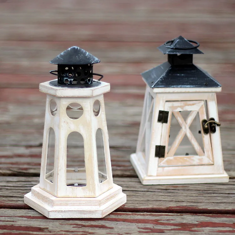 Schloss Leuchtturm Windschutz Kerzenhalter Lampe einfache Holzstämme gemacht alte Ornamente Halloween Lichter Luces de Navidad Lampki