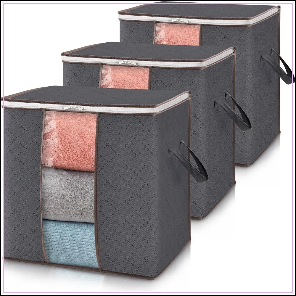 3-Pack 100L Foldable Storage Bags with Clear Window & Zippers for Clothes, Blankets, Comforters