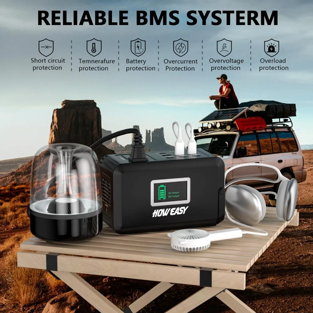 محطة طاقة خارجية مدمجة تعمل بالطاقة الشمسية، مولد محمول بقدرة 24000 مللي أمبير في الساعة مع منافذ تيار متردد مزدوجة 110 فولت ومنفذ شحن متعددة