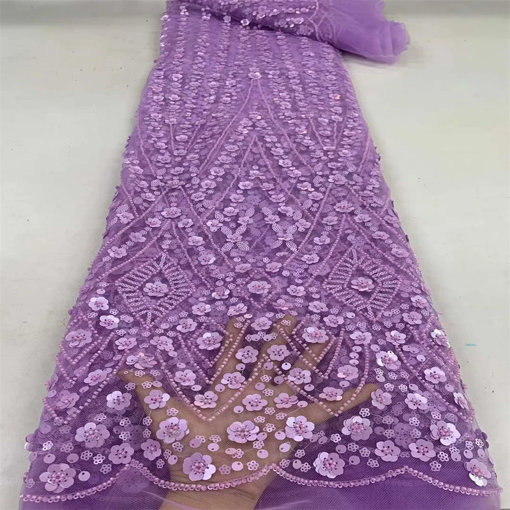 

African French Tulle Lace Fabrics With Sequins And Beaded 2023 High Quality 5 Yards Nigerian Laces Fabric For Party Dress ZX1503