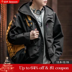 Maden Casual Multi-Pocket Functional Hooded Jacket Black Loose Outdoor Sports Coat for Men's Spring and Autumn Versatile Jacket