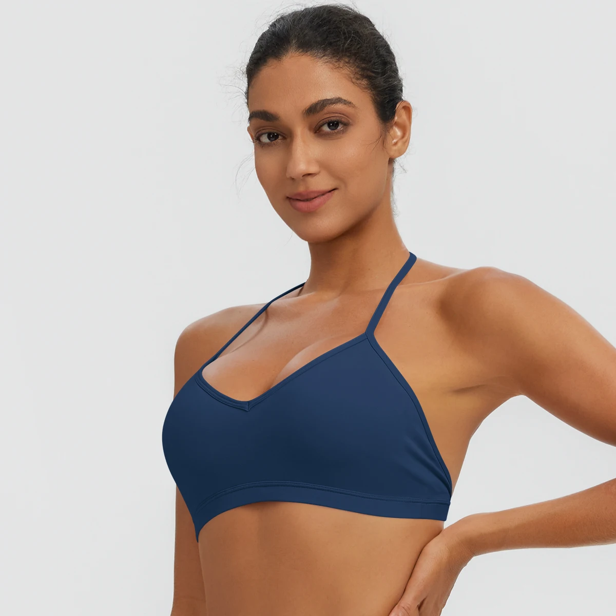 Damen-Sommer-Tanktops, einfarbig, mit Raffung, Yoga-BH, sexy, schöner Rücken, dünne Schulterträger, Sport-BH, Fitness-BH, Lauf-BH – Detail 5