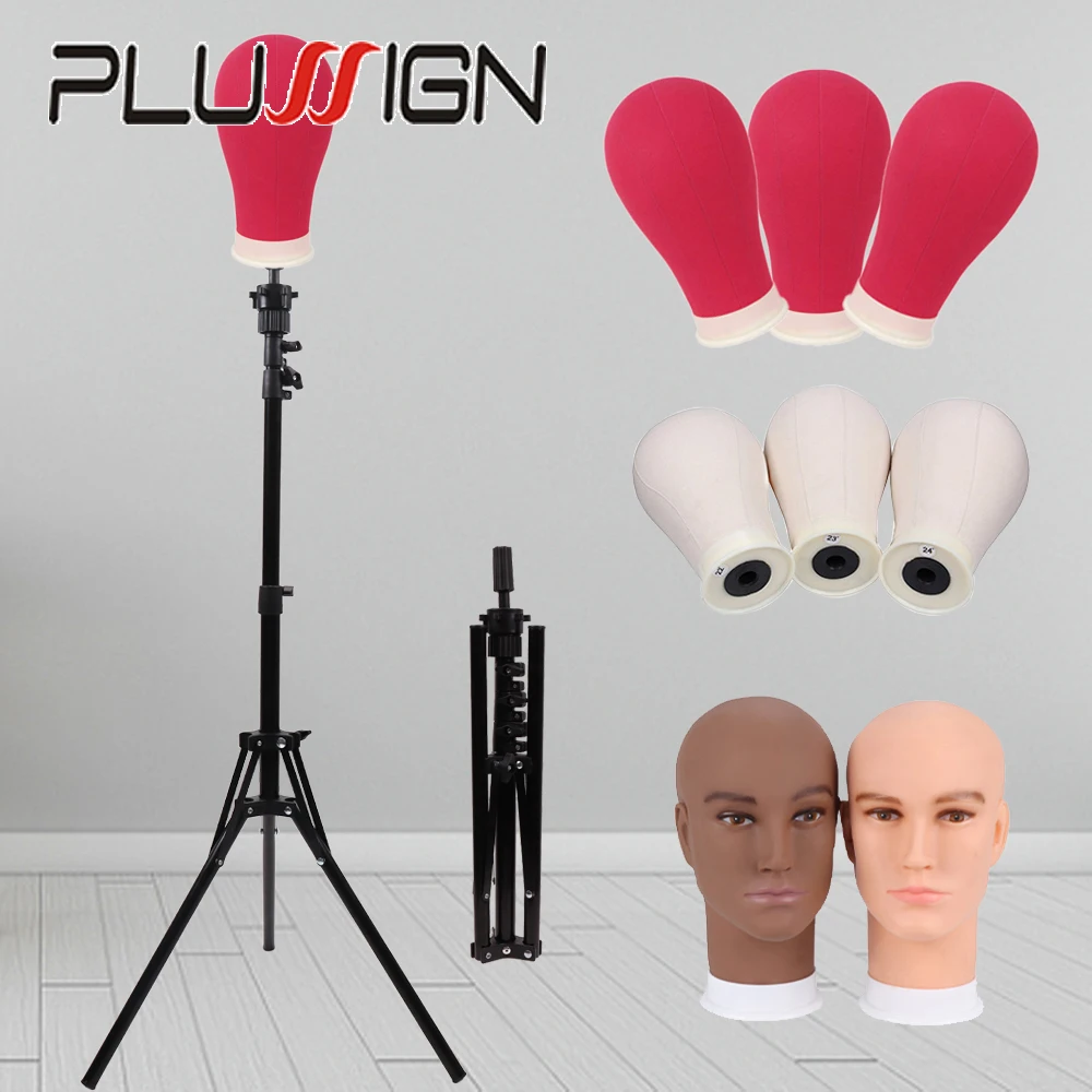 Plussign Wig Stand Tripod With Head 22inch-25inch Canvas Wig Head For Wigs Adjustable Wig Stand Tripod For Wigs Making Display