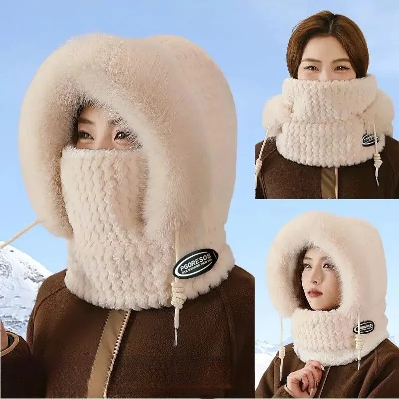 1-5PCS Windproof Thermal Winter Riding Hat for Women with Hooded Scarf Mask Ear Cover for Electric Scooter Outdoor Cycling