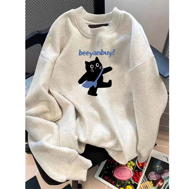 2024 Autumn and Winter New Design Sense Niche Flower Gray Crew Neck Sweater Women's Loose Velvet Thickened Explosive Top