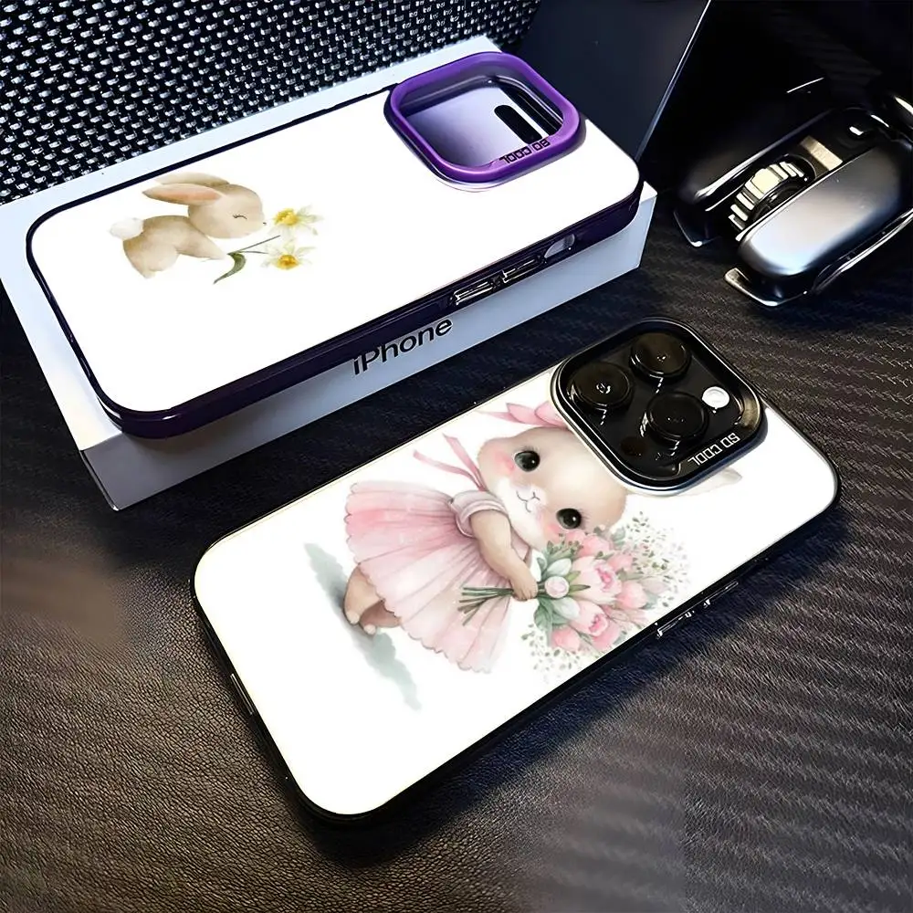 

Fuzzy Bunny Ears Watercolor Pastel Phone Case For iPhone17,16,15,14,13,12,11 Plus,Pro Max Purple Matte Shockproof Cover
