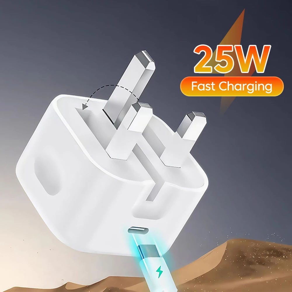 Carregador Dobrável PD25W Tipo C Super Rápido para Celular iPhone 17 16 Samsung POCO Acessórios para Celular com Plugue UK