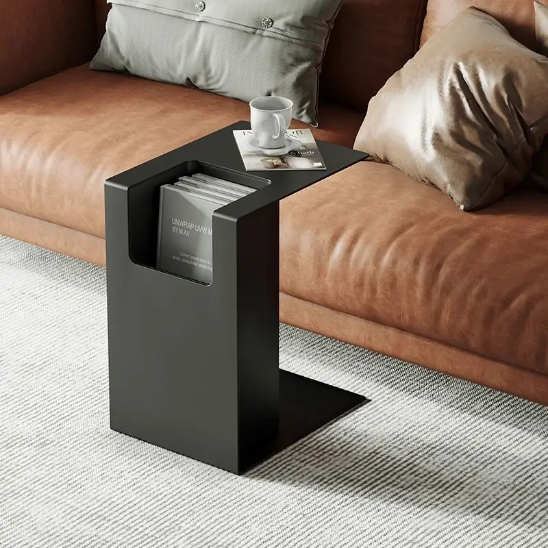 Minimalist Iron Side Table Compact Corner End Table for Small Apartment Bedroom Nightstand Living Room Accent Magazine Rack