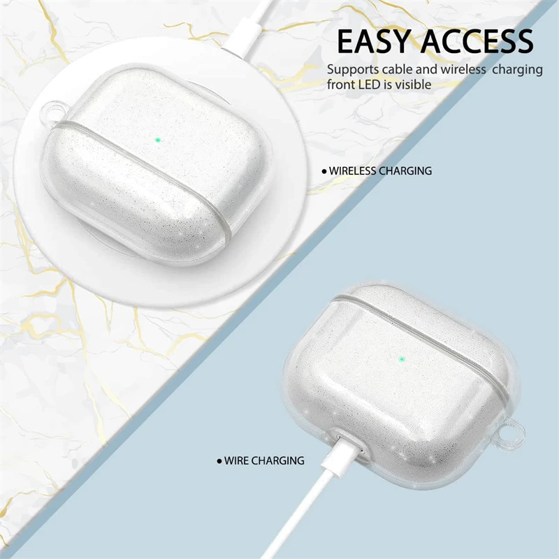 INS شفافة حقيبة سماعة الاذن ل AirPods Pro 2nd حافظة بريق لامعة واضحة بولي يوريثان ل Air Pods 1 2 3 سماعة رأس بخاصية البلوتوث صندوق شحن