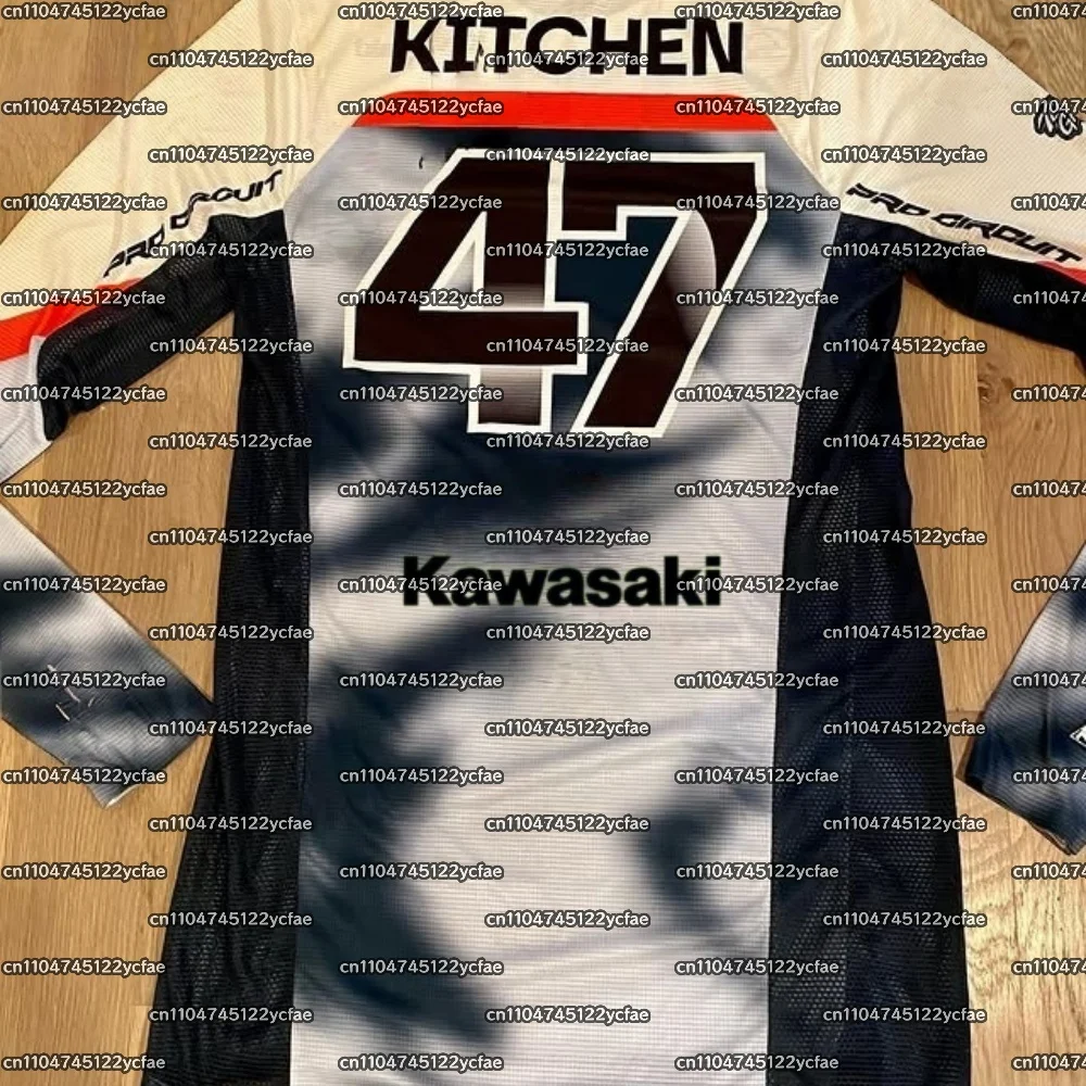 

KAWASAKI Джерси Мотокросс Винтаж Гонки # 47, дышащая, быстросохнущая мотоциклетная рубашка с длинными рукавами, удобная для одежды
