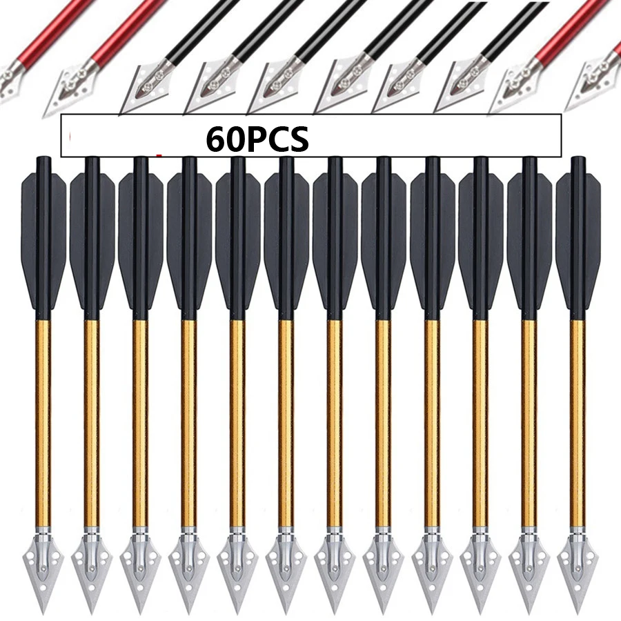 

60 pcs/Set 6.3in Aluminium Shaft Crossbow Bolts Arrows Steel Broadhead Hunting Arrows for 50-80lbs Crossbow Archery