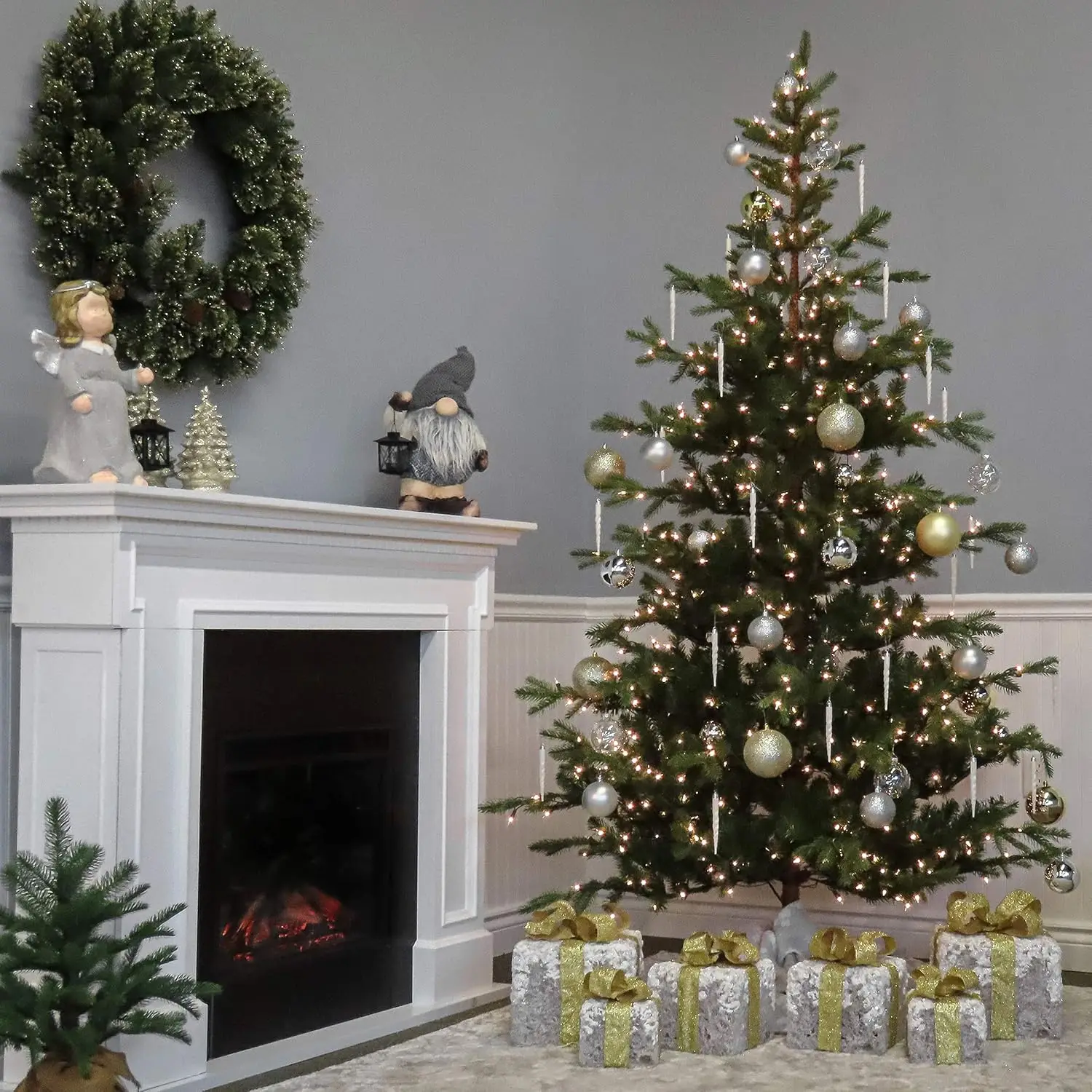 Pre-lit Artificial Christmas Tree | Includes Pre-strung White Lights and Stand | Norwegian Spruce - 7.5 ft