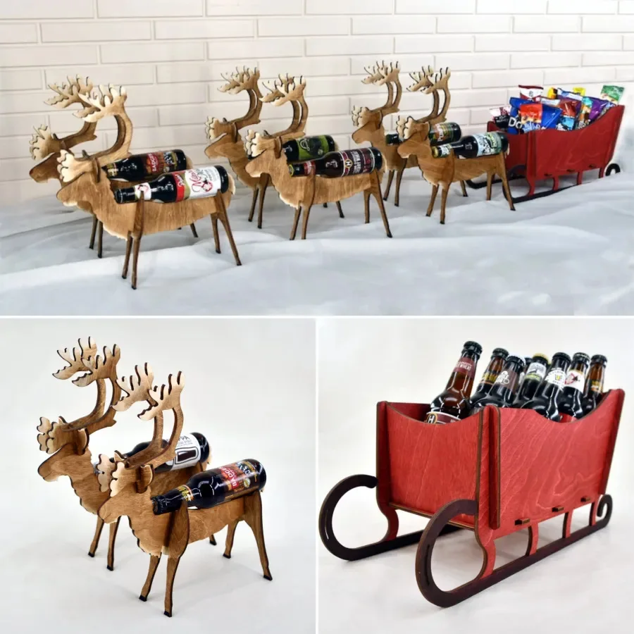 Christmas Sleigh Beer Stand Display Cabinet Display Rack Christmas Gift Holiday Party Wooden Decoration