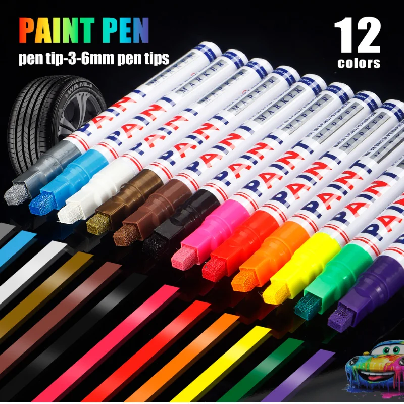 

12 шт. цветная перманентная краска, красочные маркеры для шин, резиновые маркеры для протектора автомобильных шин, быстросохнущие водонепроницаемые ручки для металлических камней