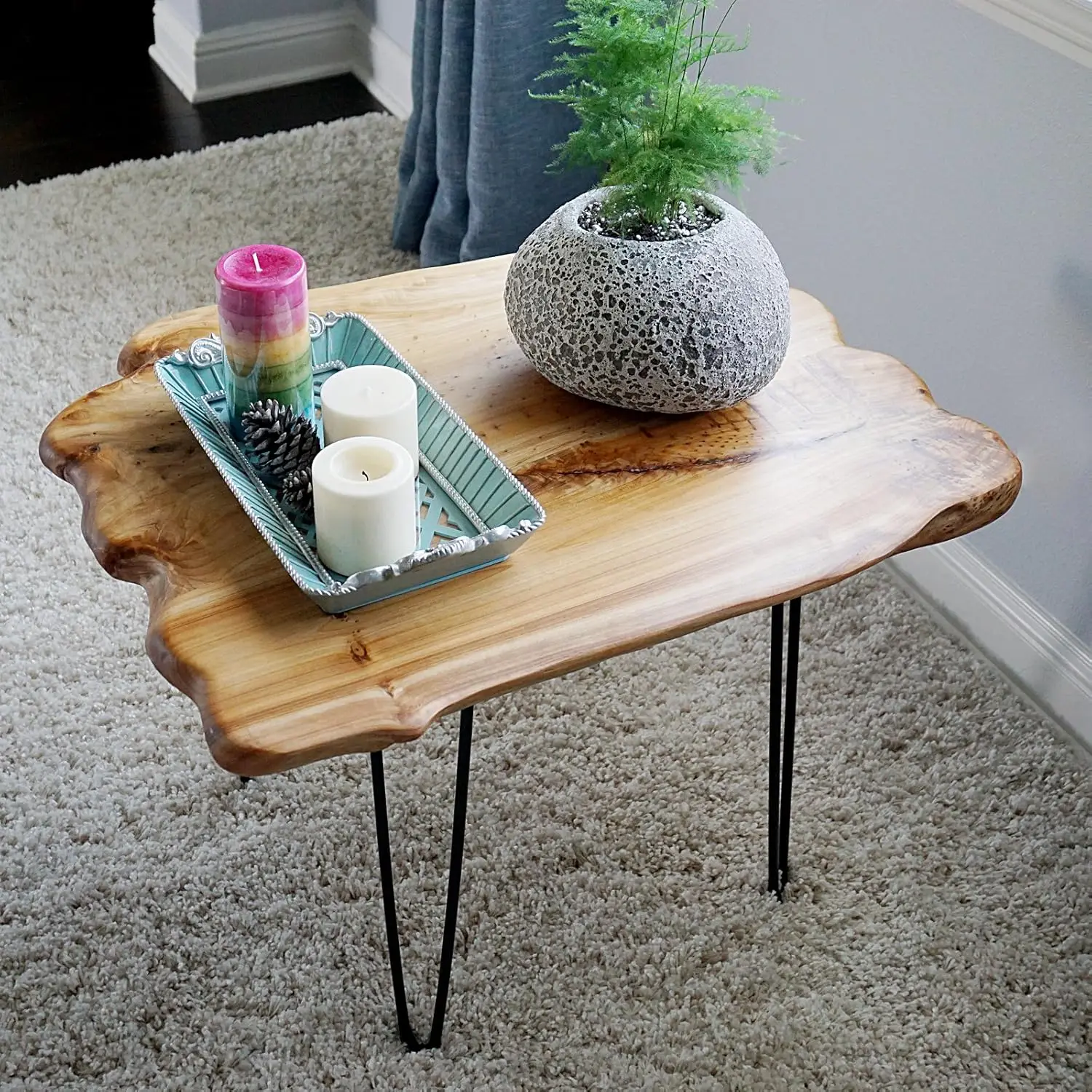 Natural Edge Coffee Table, Small Square Cedar Wood Table, 28X20.5X20.5 Inches, Unfinished