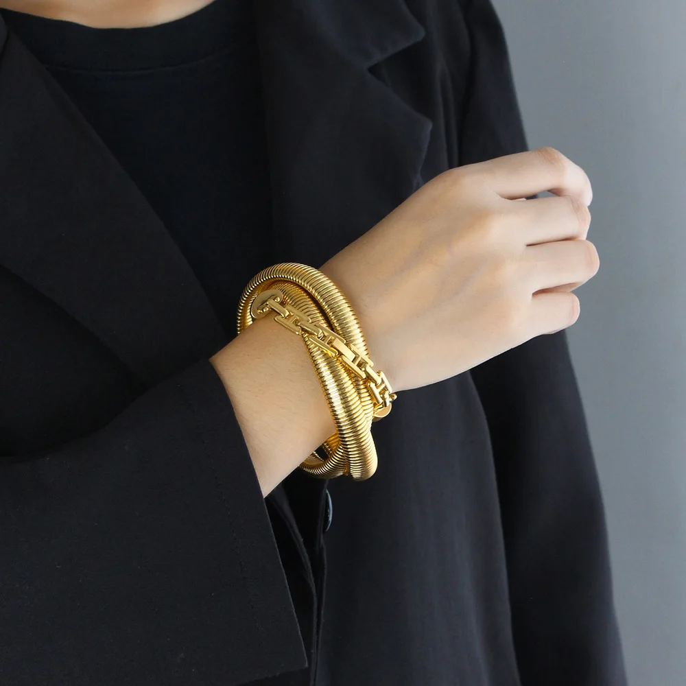 DIY accessories European and American style exaggerated thick three-layer threaded splicing chain trendy fashion personalized ti