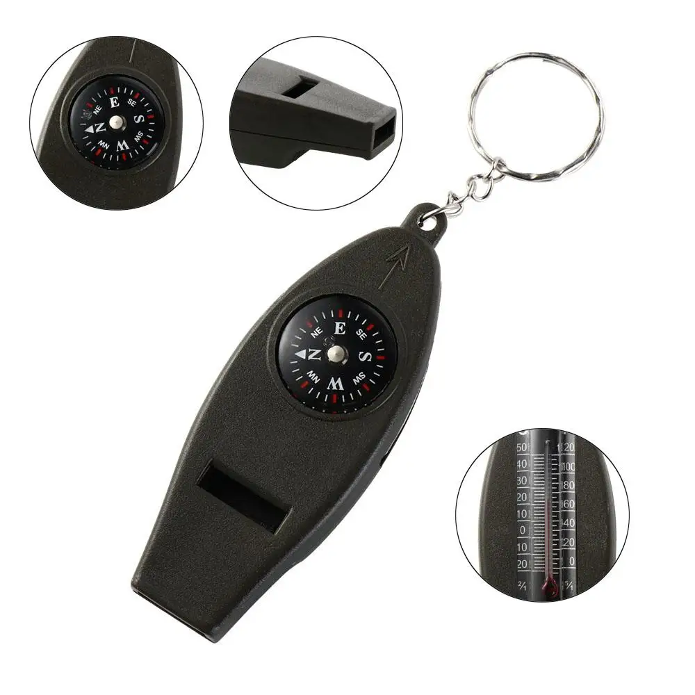 

Safety 4 in 1 Emergency Whistle Compass Thermometer Survival Whistle Magnifier Camping Tools Outdoor Whistle Fishing Hiking