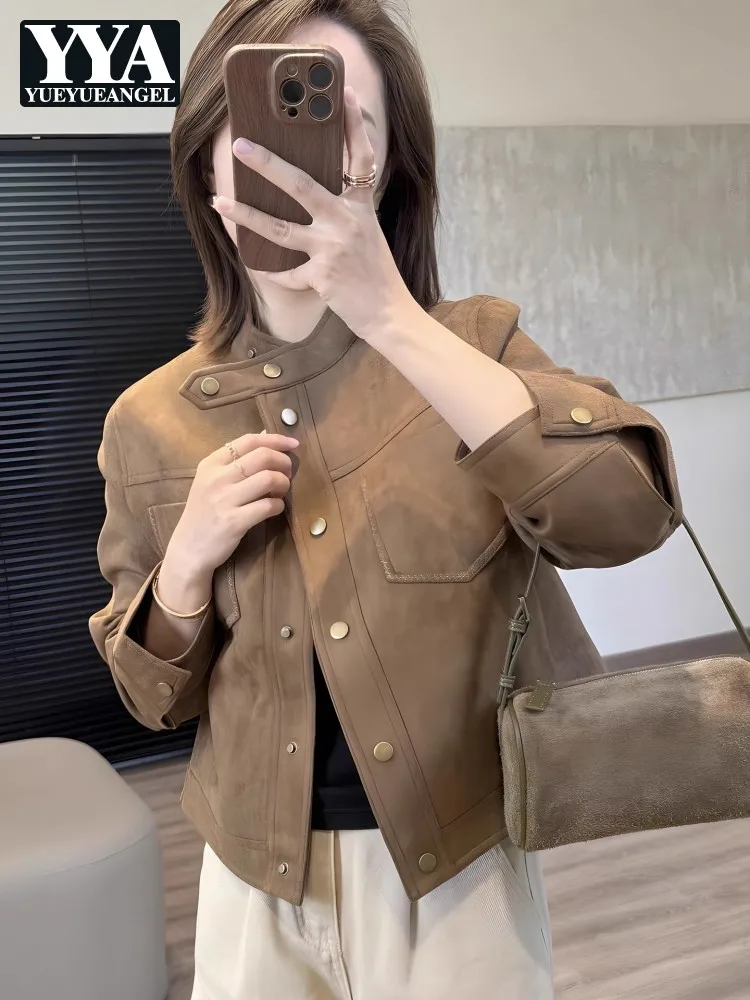 

Autumn Hot Sale Women Short Jacket Stand Collar Single Breasted Outerwear Loose Fit Office Ladies Coat Pocket Fashion Jackets