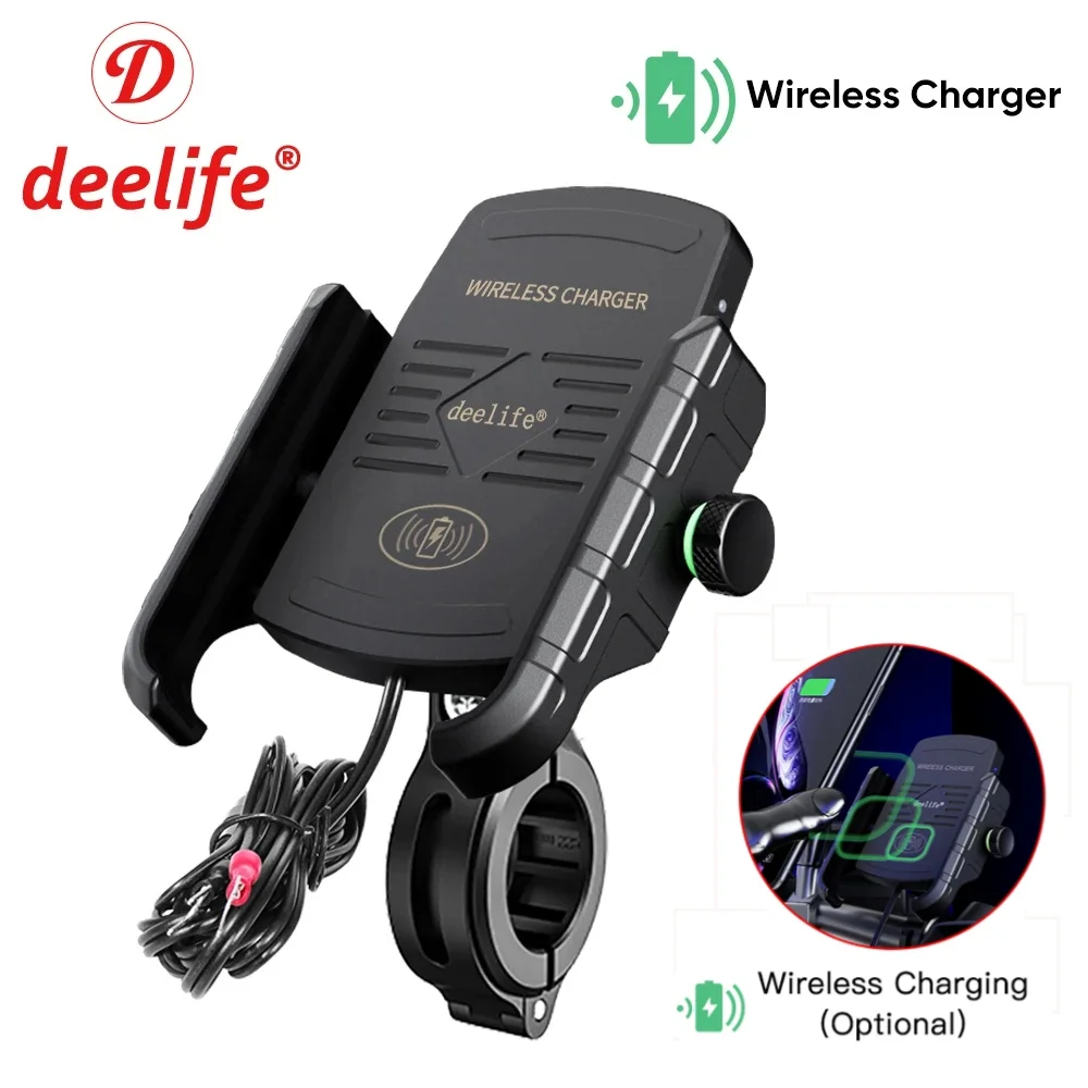 Deelife Motorcycle Cell phone Holder Wireless Charging Motorbike Mirror Mobile Stand Support USB Fast Charge Smartphone Mount