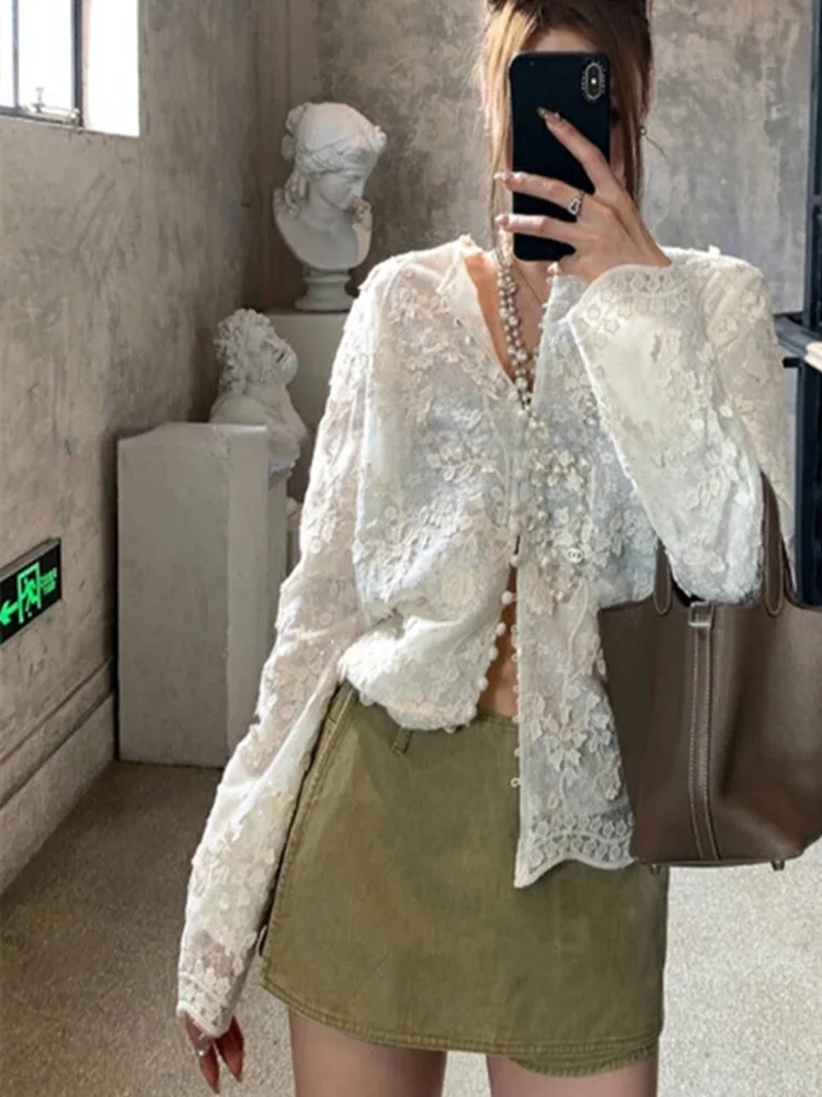 

Faionable Embroidered Lace irt Loose Casual Long Sve Cotton Linen Blend Spring Summer New Arrival Women's Clothing