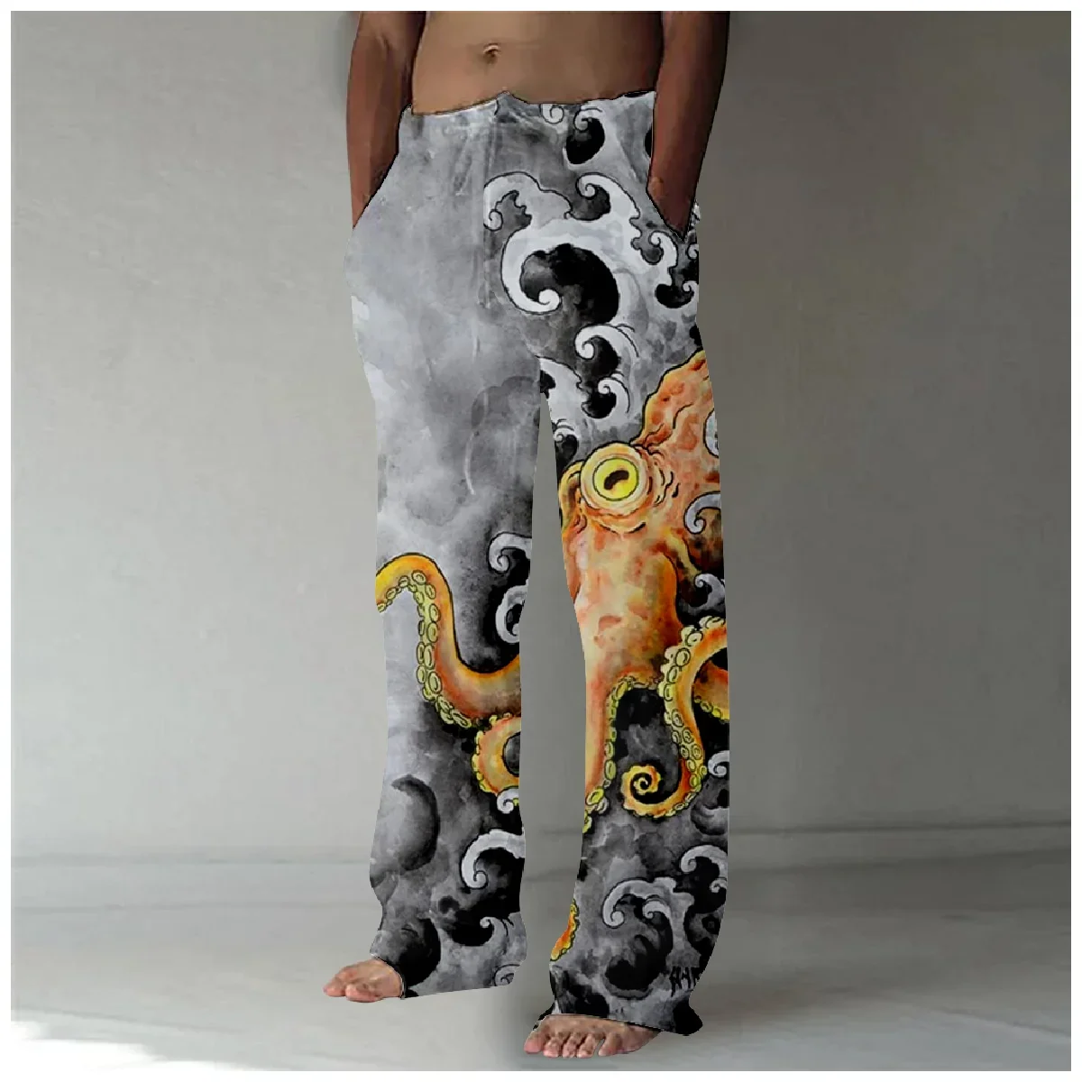 

Straight Full Length Wide Leg Pants Printed Japan Harajuku Great Wave Octopus Trousers Streetwear Joggers Sweatants Men Clothing