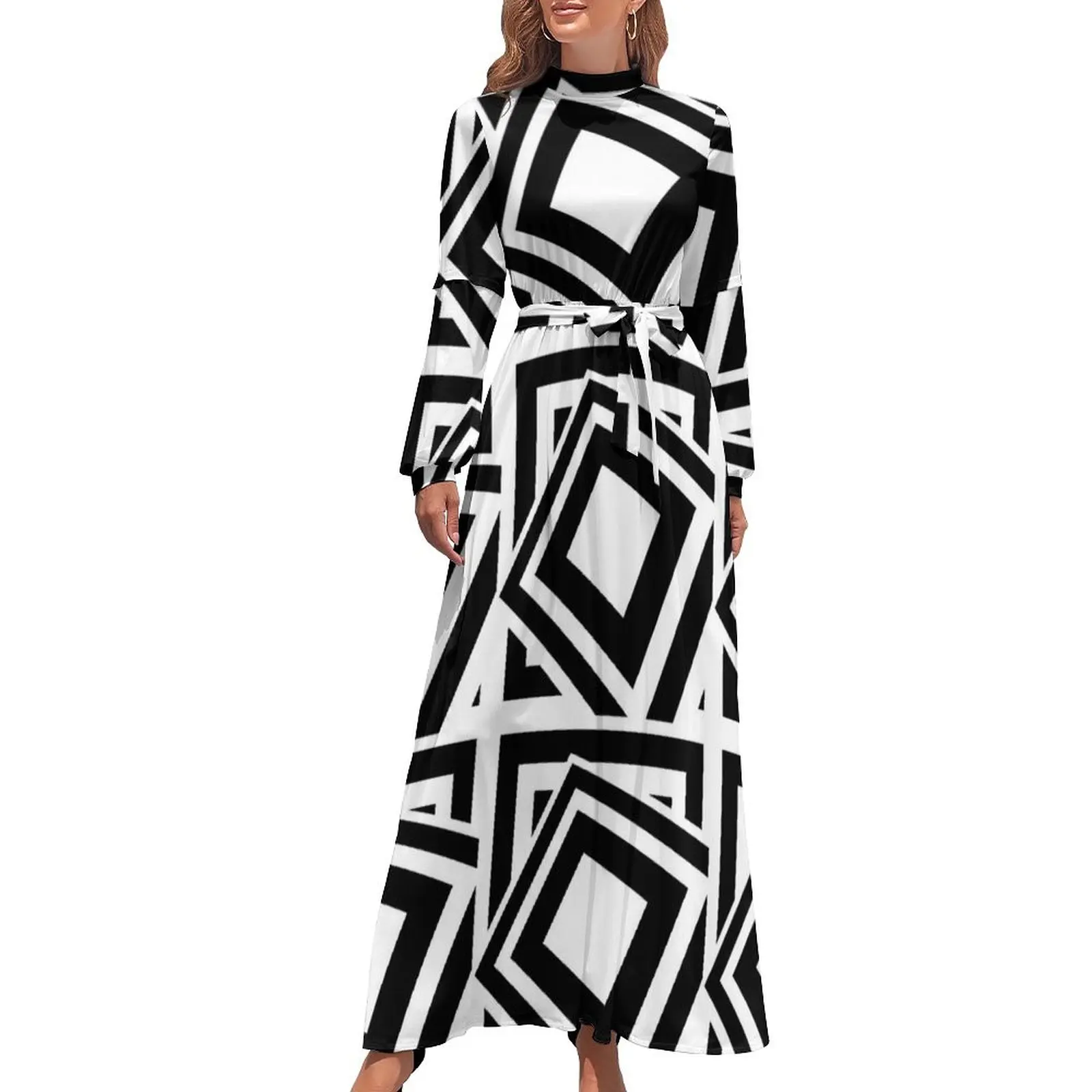 

1960's Mod Squares in Black and White - Retro Abstract Long Dress bandage dress wedding dresses for woman Women's summer dresses