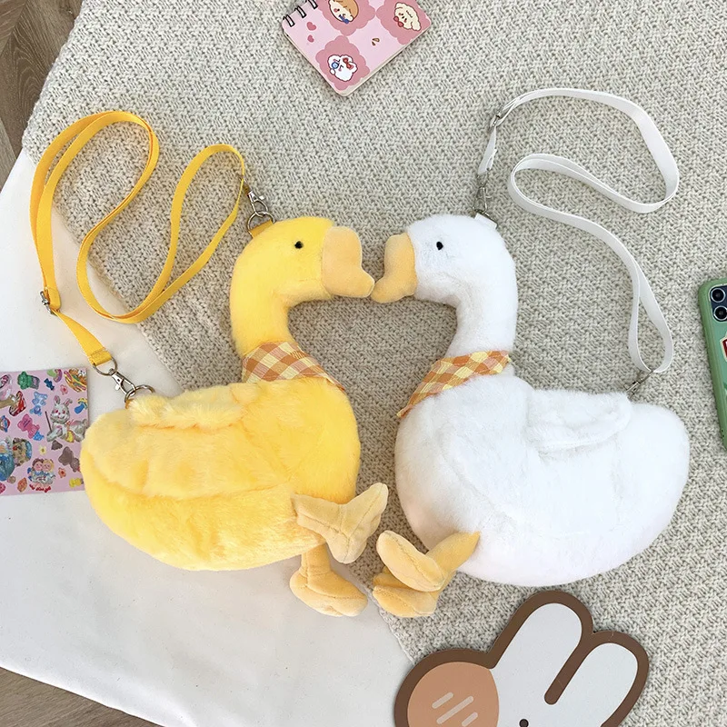 

Cute Plush Shoulder Strap Handbags Cartoon White Big Goose Messenger Crossbody Bag Doll Gift for Women Girls Birthday Coin Purse