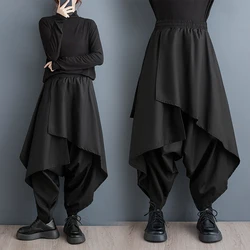 Zwarte hoge taille vintage casual losse 2025, lente herfst kleding rok broek vrouwen wijde pijpen broek streetwear vrouwelijke tij R556