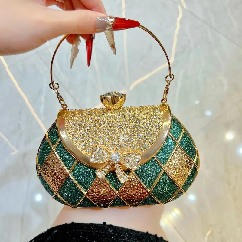 New fashion rhinestone bow handbag diamond-encrusted dinner bag light luxury clutch bag niche messenger chain bag