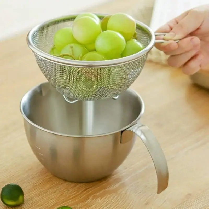 1/2/3/4PCS Stainless Steel Mixing Bowl With Scale, Handle, Filter, Multi Functional Set, Used For Mixing Pasta, Egg Cream