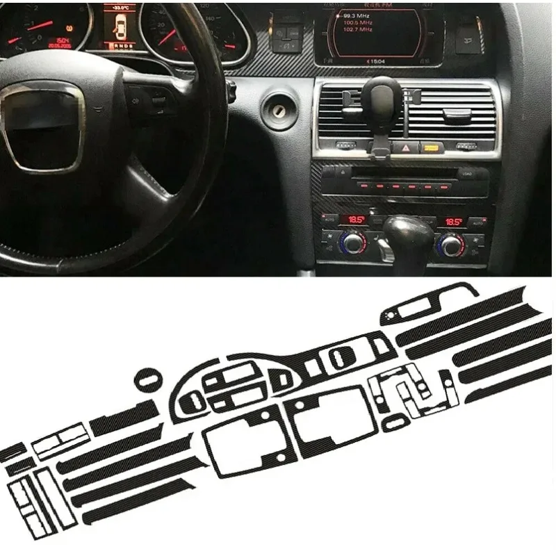 

Для Audi Q7 2005-2016 (левый руль) — наклейка на центральную консоль, воздуховод, панель управления стеклоподъемниками, 5D карбоновый стиль