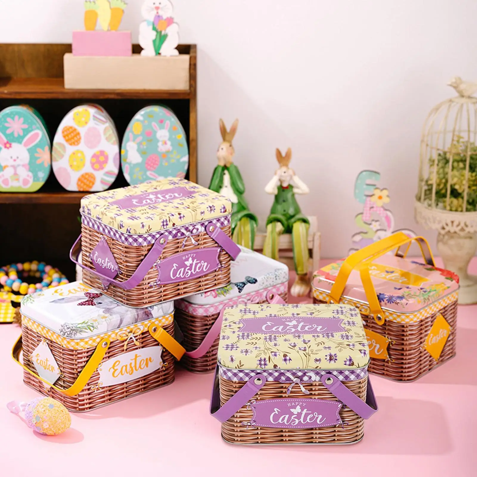 Easter Baskets Metal Candy With Lid And Handle Easter Box For Party Chocolates Holiday Stocking Stuffers Treat Date