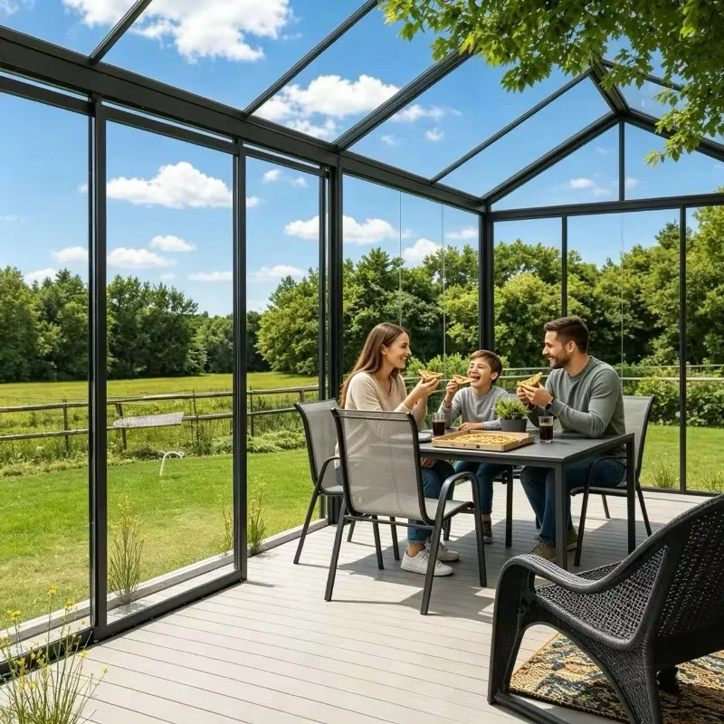 Soundproof Aluminum Glass Sunroom Outdoor Conservatory Double Glazed Glass House Waterproof for Courtyard Terrace Work Use