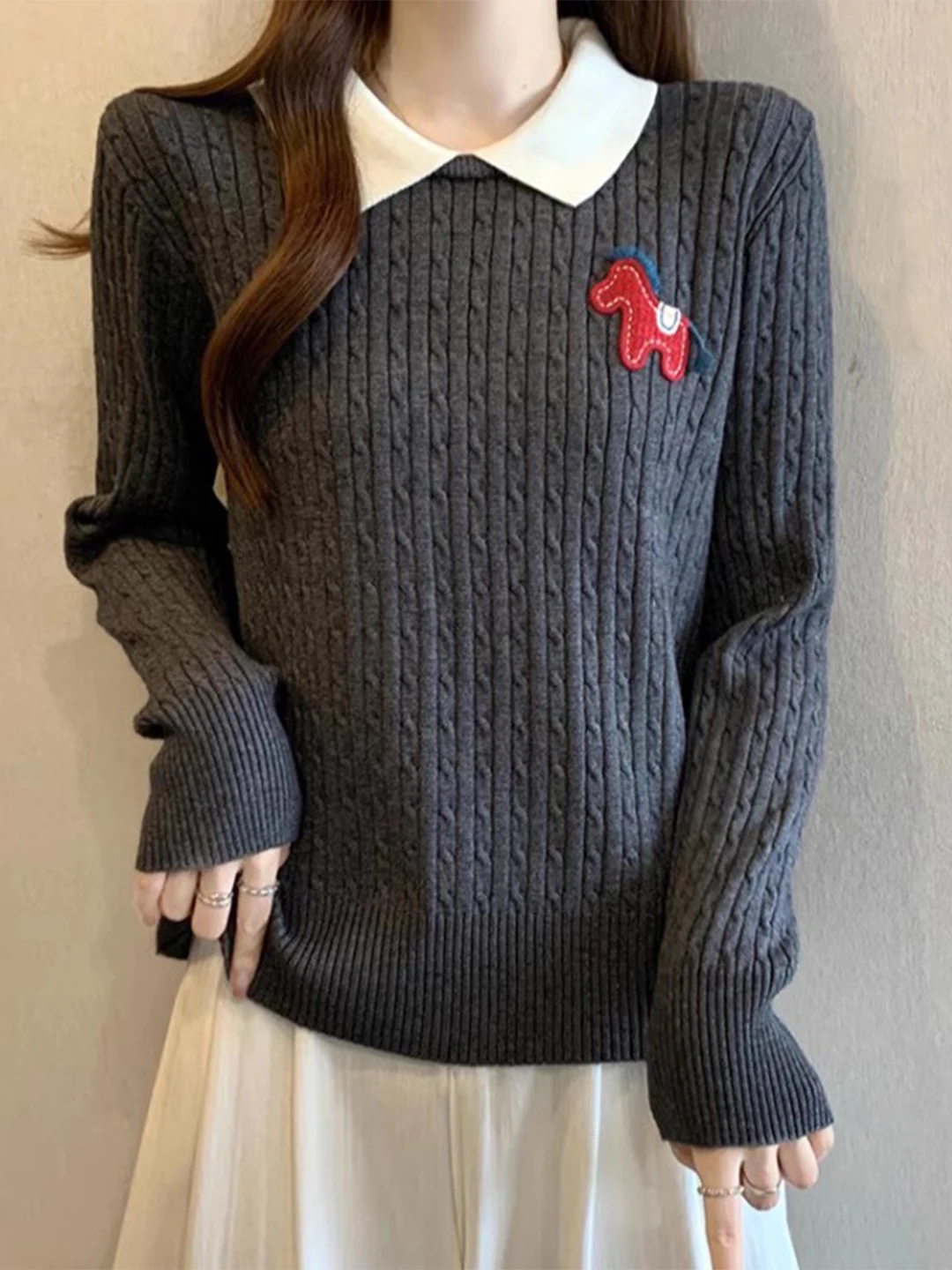 

Женский вязаный свитер Ele ey Long Sve, свободный крой, осень-зима, повседневный, из мягкого и комфортного полиэфирного волокна...