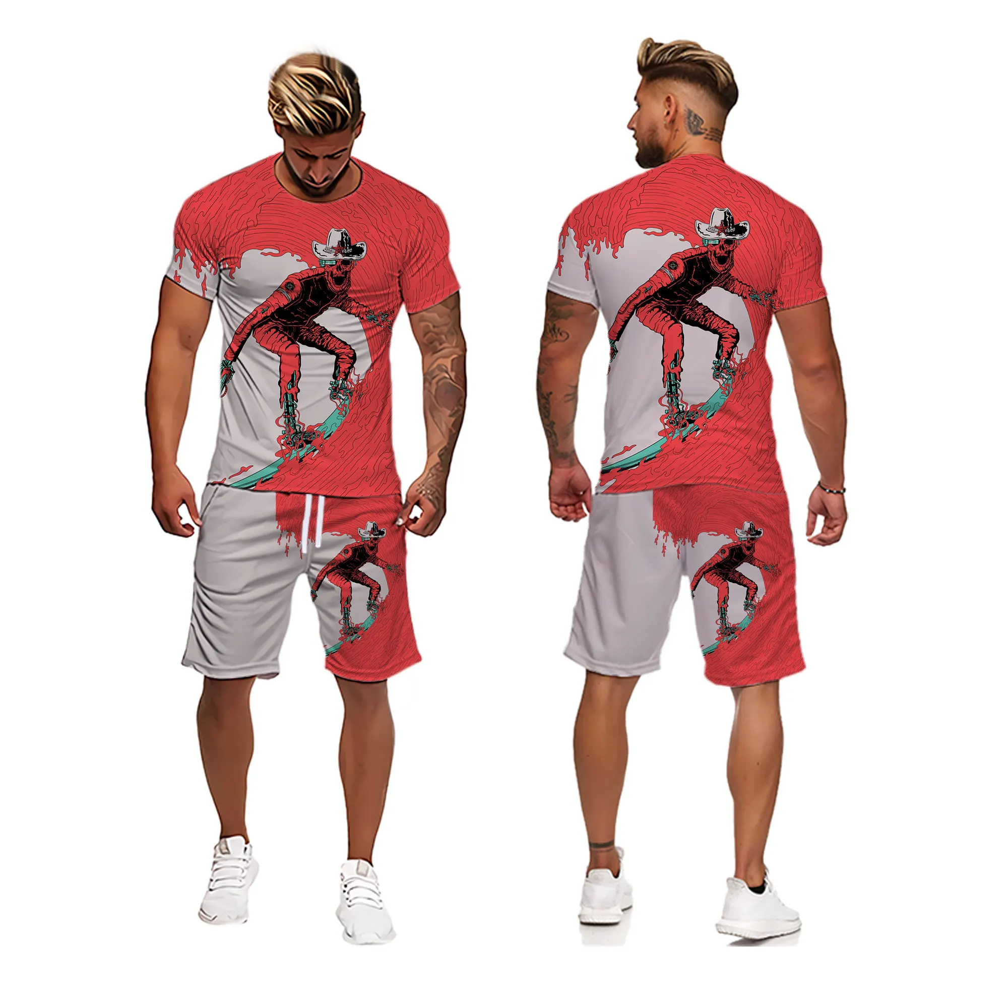 Summer New Tracksuit For Men Casual Sports Set Color Oversized Sports Suit Short-sleeved T-shirt + Shorts 2-piece Set