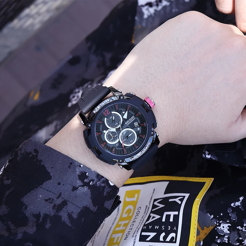 MEGIR Brand Special Offer Chronograph Quartz Watch Silicone Strap Waterproof Luminous Hands Date Men Wristswatches Relogio