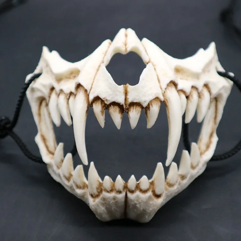 

Halloween Cosplay Mask with Ear Protection Field Hunting Mask Adjustable Horror Fangs Skull Mask for Paintball Accessories