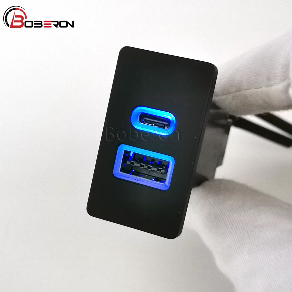 Blue LED Car Phone Charger QC3.0 USB Type C PD Socket Fast Charging Adapter Compatible For Toyota Corolla LC80 Accessories