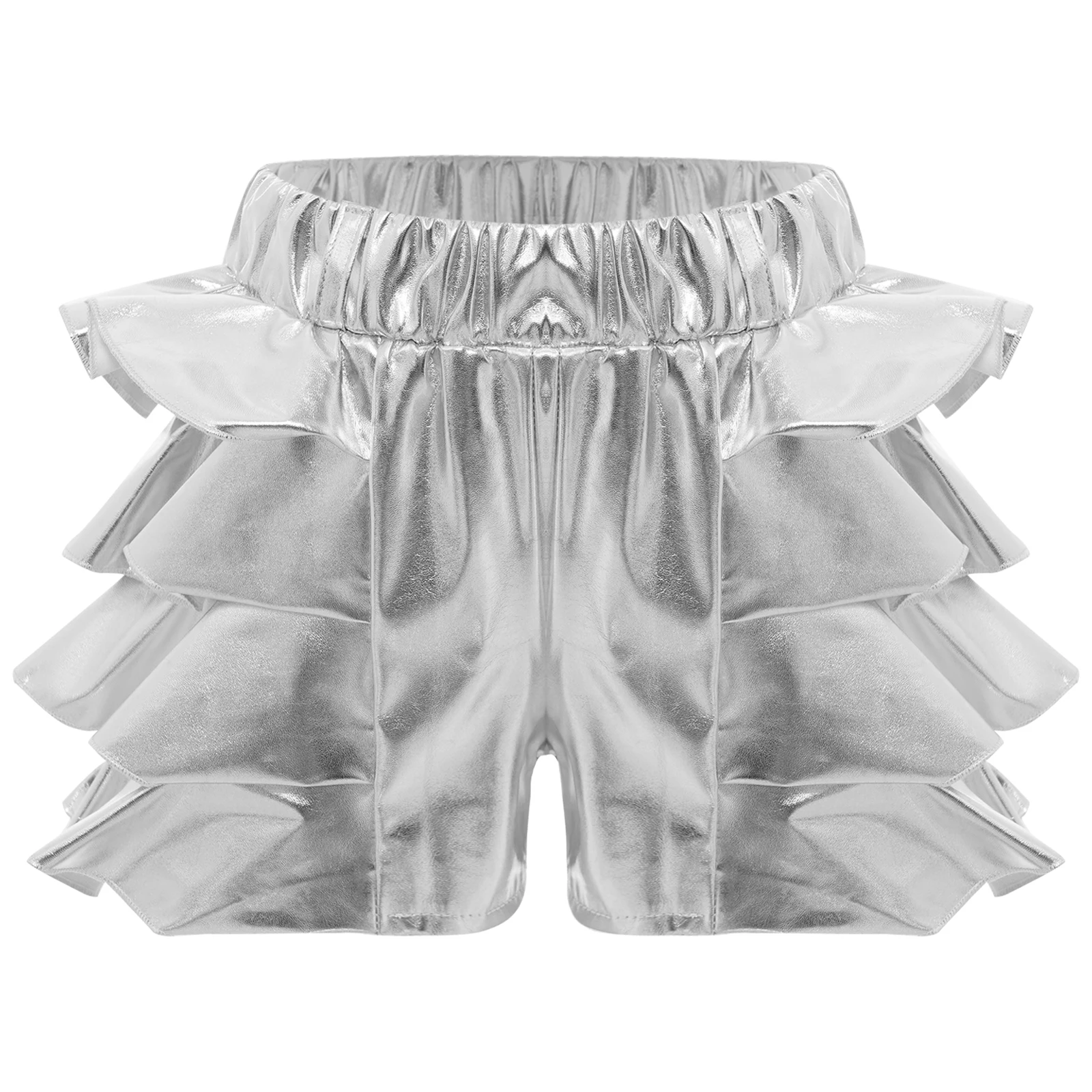 Mädchen Tiered Rüschen Faltenröcke Shorts Street Dance Shorts Silber Hosen Kinder Hip Hop Jazz Streetwear K-pop Tanzkostüm