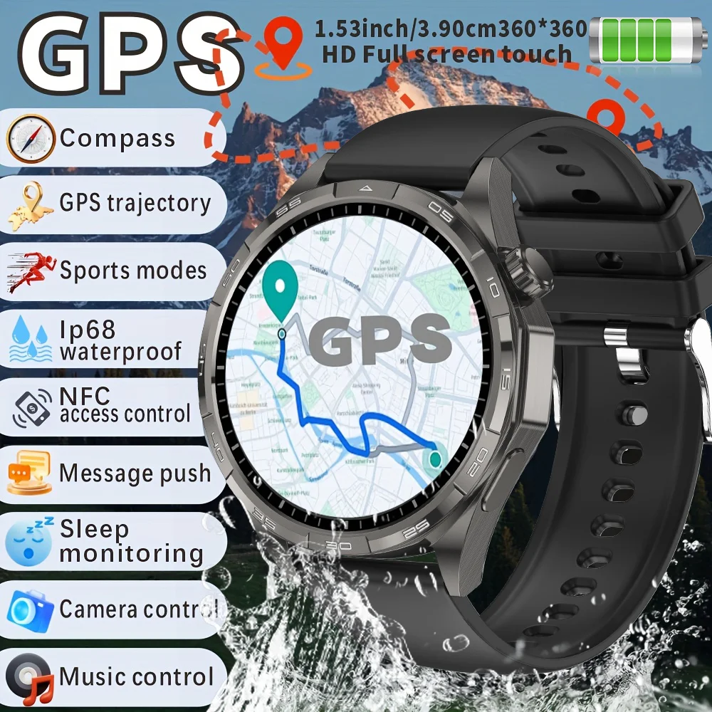 

Новые умные часы для мужчин с GPS, NFC, мониторингом здоровья, измерением пульса и уровня кислорода в крови, голосовым помощником AI, Bluetooth-звонками, классический дизайн.