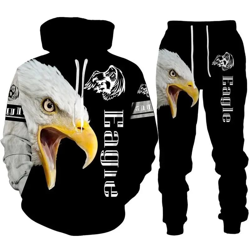 Men\'s Animal eagle Hoodie Set 3D Printed Men\'s Tracksuit Sets Casual Hoodie Pants 2pcs Sets Oversized Loose Pullover Men suit