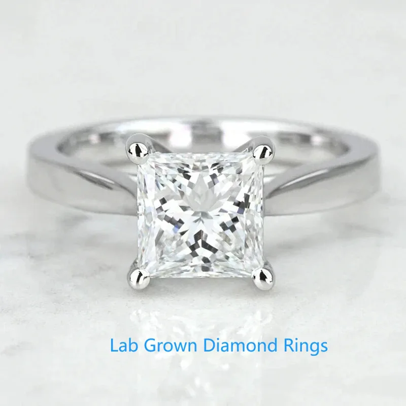 

Lab Grown 3CT Main Stone Princess Cut DEF VS-VVS CVD HPHT IGI Diamond Ring Solitaire Platinum 950 Diamond Ring For Women