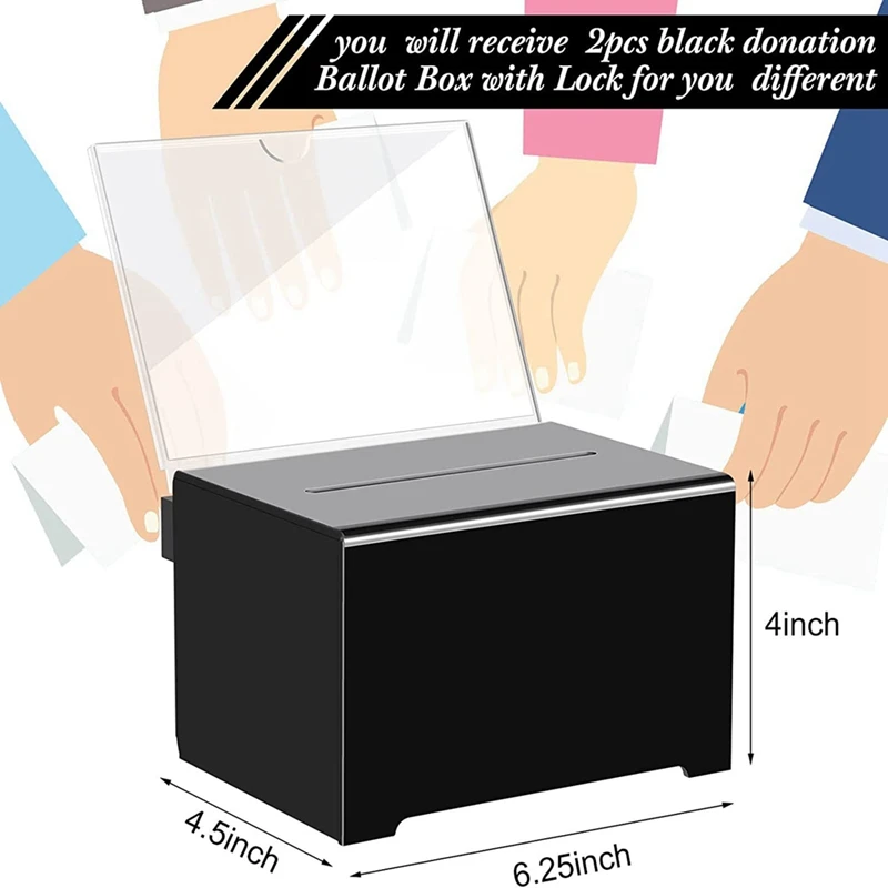 1 Pack Donation Box With Lock Ballot Box With Sign Holder Suggestion Box Black For Fundraising, Donation