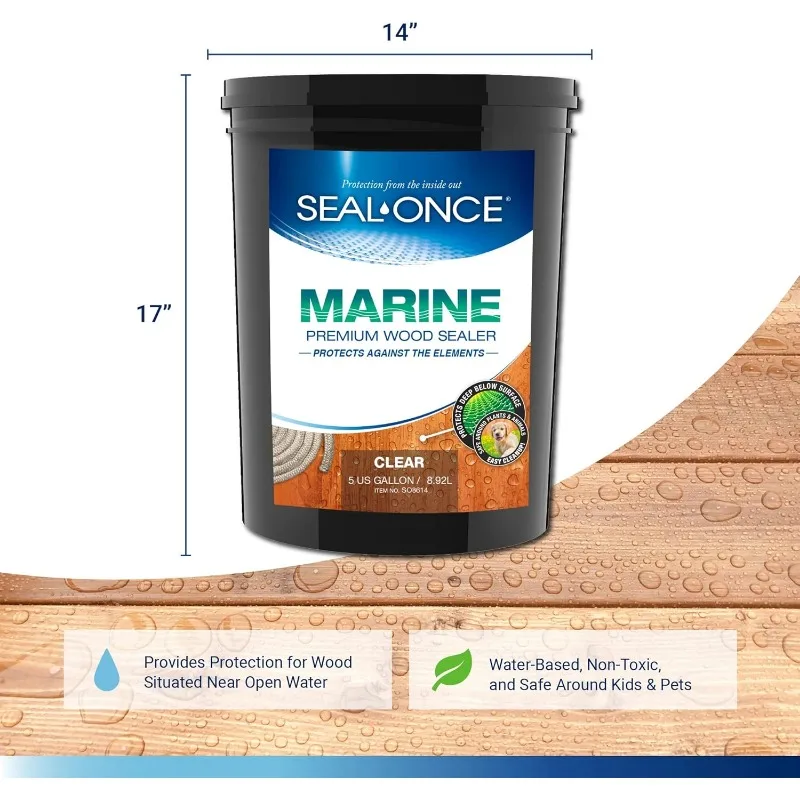 Marine Premium Wood Sealer - Waterproof Sealant - Wood Stain and Sealer in One - 5 Gallon & Clear