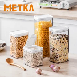 METKA Opening Lid Sealed Jar Transparent Body Food Grade AS Container Kitchen Organizer Tea Coffee Grain Snack Storage Tank