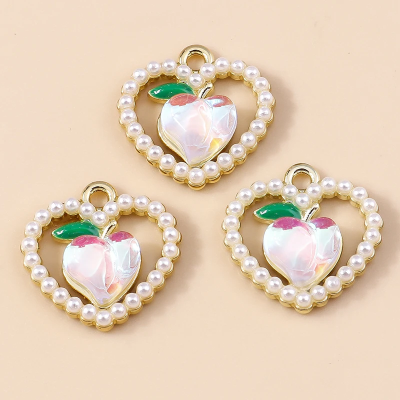 4 Stück wunderschöne Perle Kristall Pfirsich Liebe Herzen Charms Anhänger für DIY Ohrringe Armband Halskette Schmuckherstellung Zubehör – Detail 4